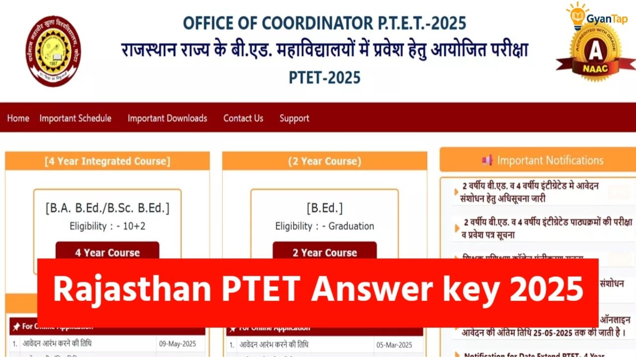 Rajasthan PTET 2025 Answer key